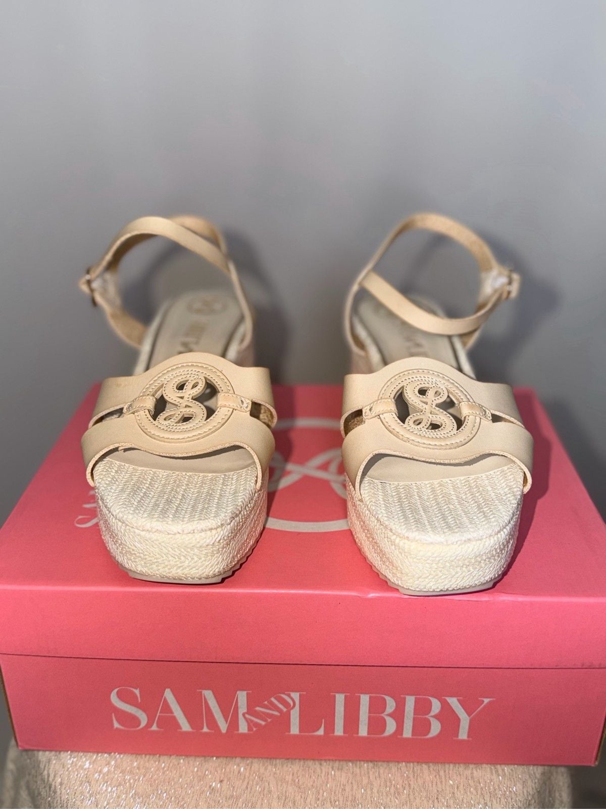 Sam & Libby Women's Cream Platform Espadrille Wedge Ankle Strap Sandals 3