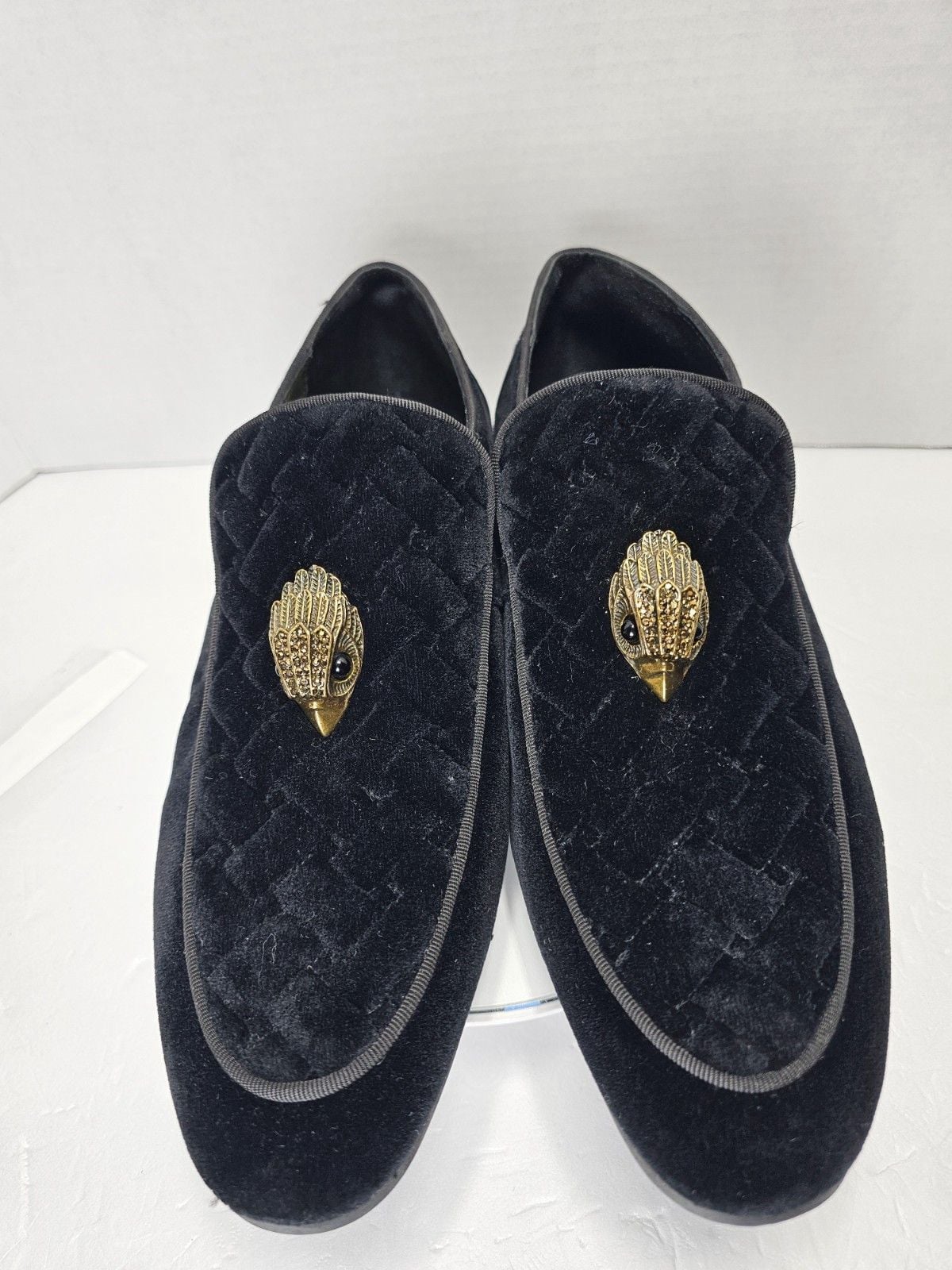 Kurt Geiger Hugh Eagle Black Velvet Loafers Gold Eagle Men’s US 9 EU 42 9