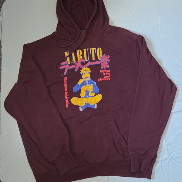 Naruto Shippuden Collection Burgundy Pullover Fleece Hoodie XL Graphic Pocket