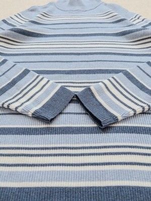 90s Striped Cotton Mock Neck Ribbed Sweater Navy Blue White Size Petite Large 10