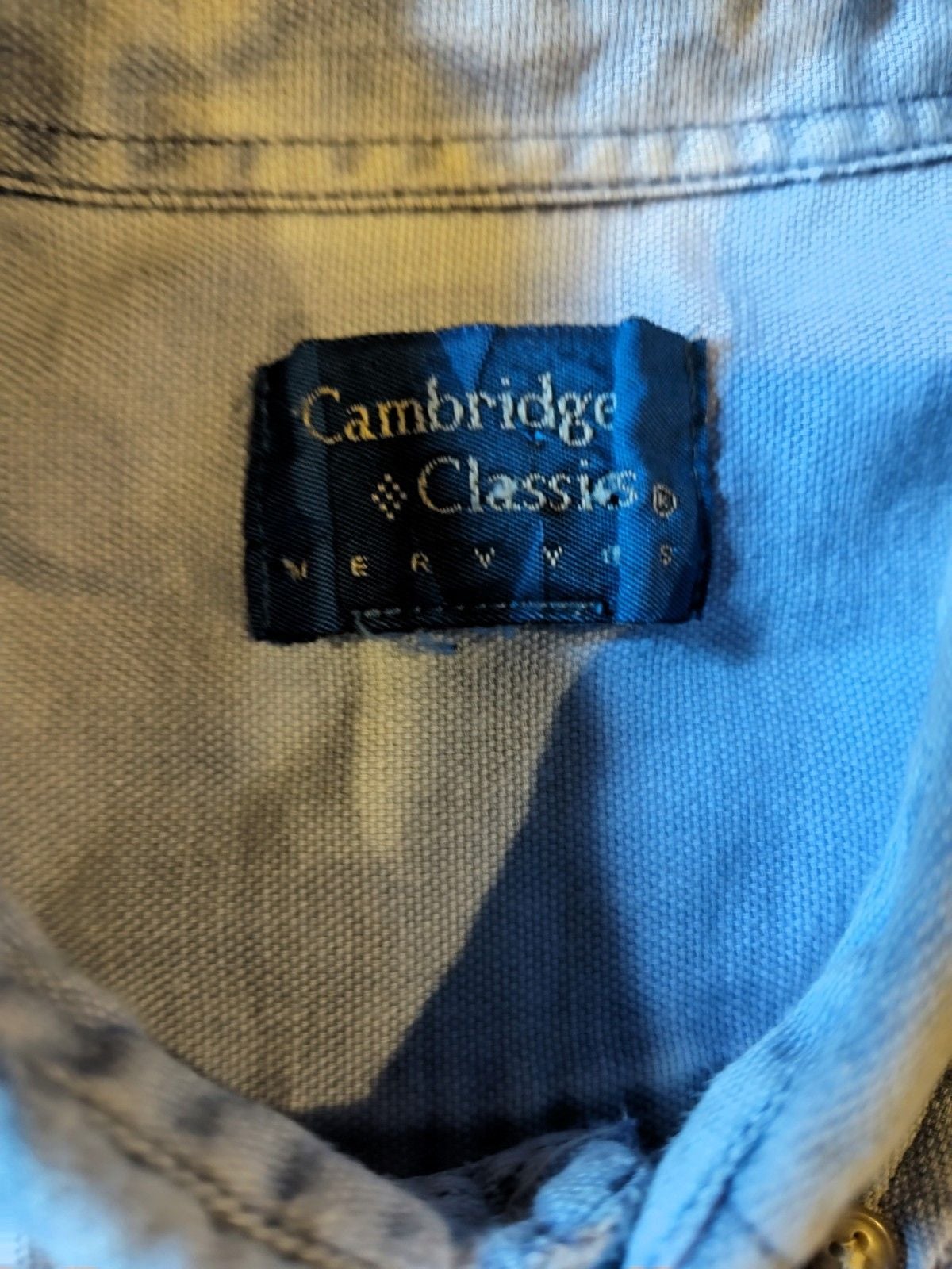 Vintage Cambridge Classics Men's Short Sleeve Button down Shirt Denim like Sz L 4