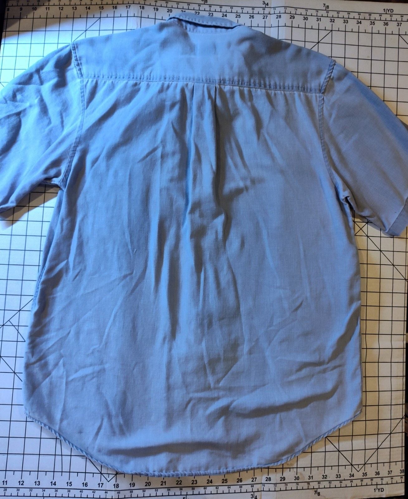 Vintage Cambridge Classics Men's Short Sleeve Button down Shirt Denim like Sz L 6