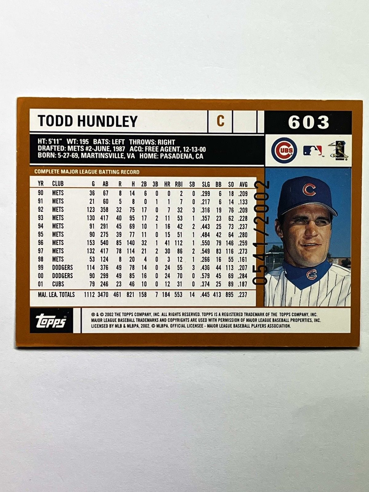 2002 Topps 51 Years Of Collecting Todd Hundley #603 Gold /2002 Chicago Cubs 2