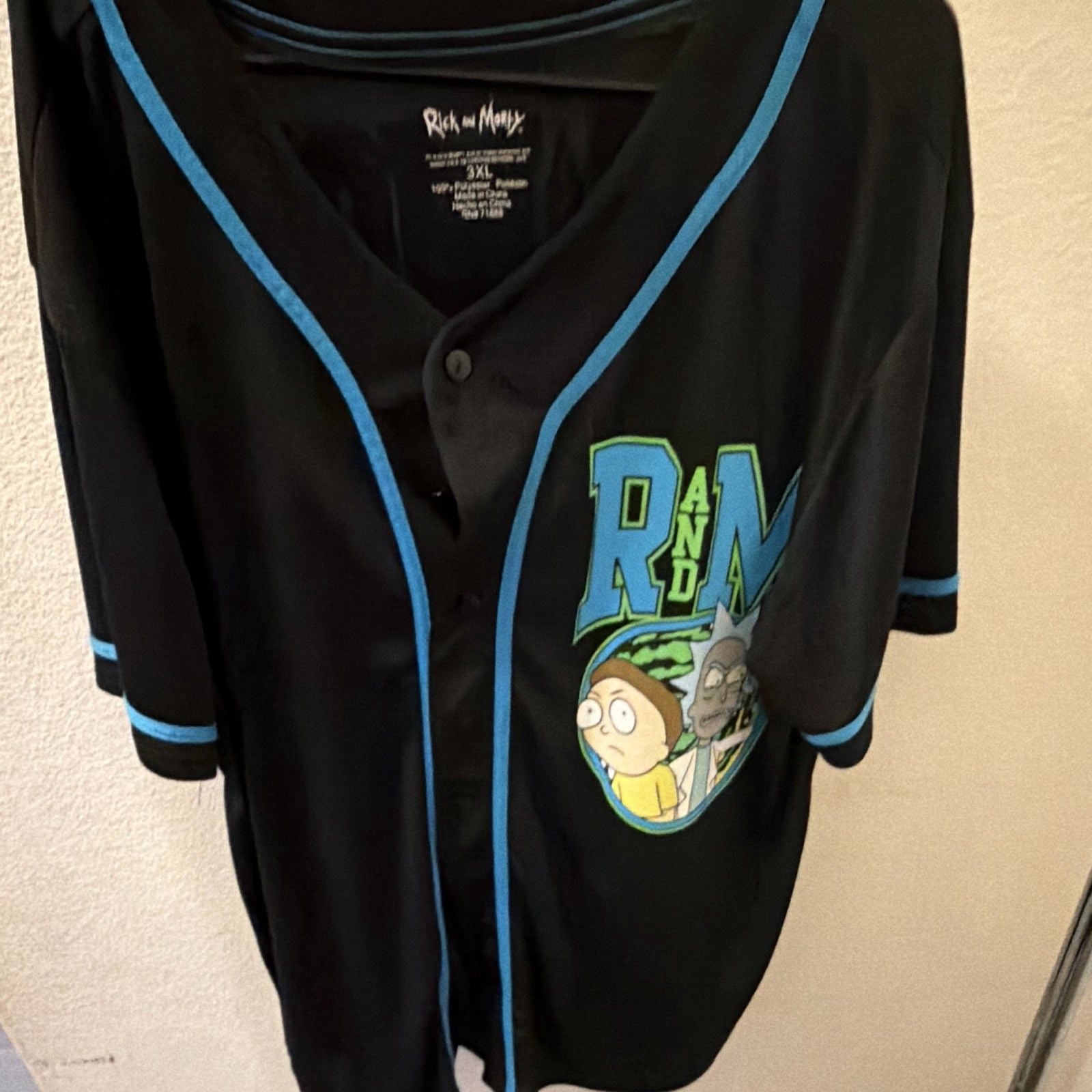 Rick and Morty Dimension C-137 Graphic T-Shirt/jersey, Black w/ Blue Trim, 3XL 2