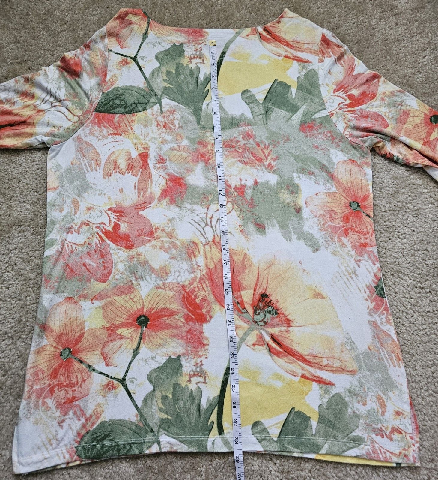 Chico's Women's Size 3 XL Floral Watercolor Tunic Top 3/4 Sleeve Multicolor 11