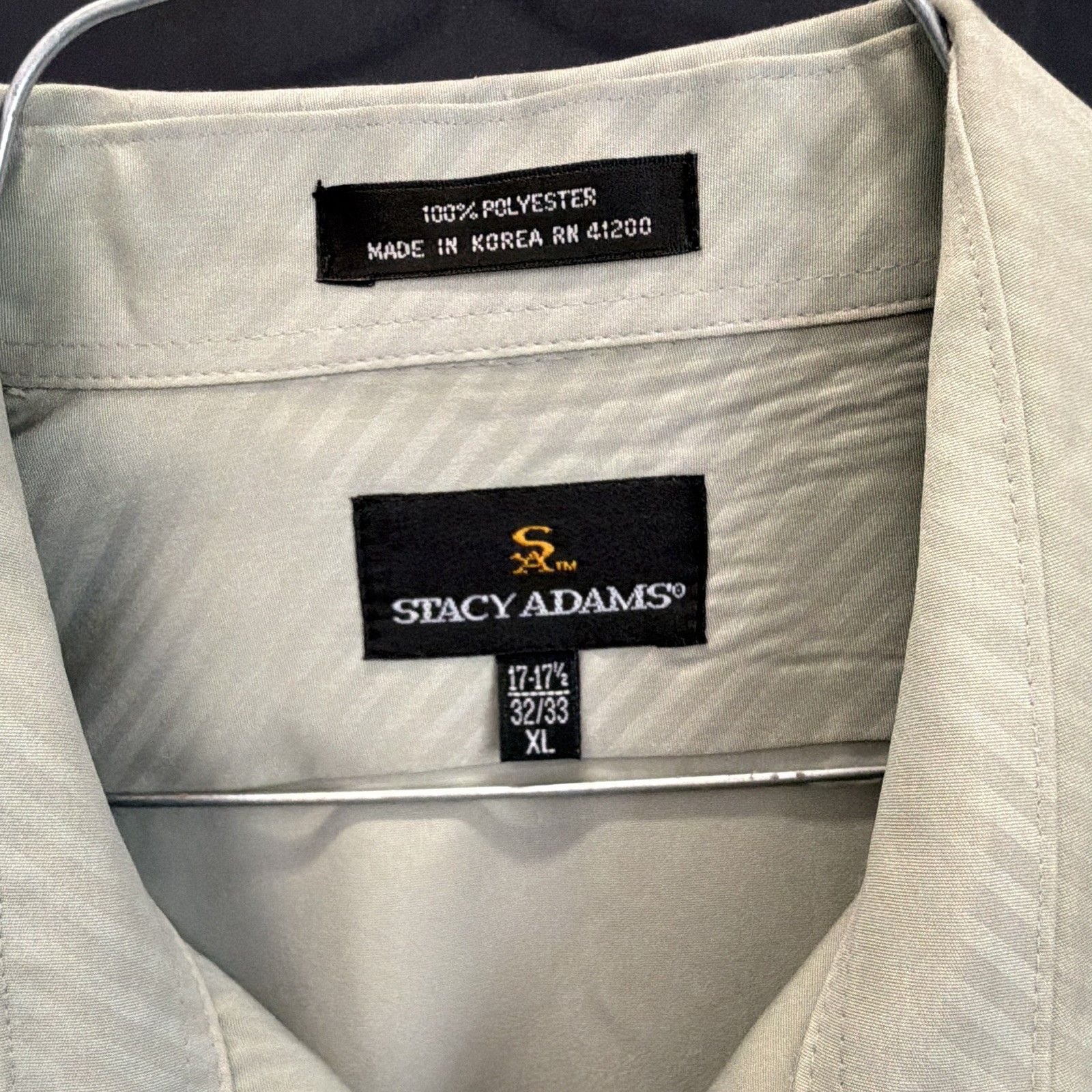 Stacy Adams Men's XL Regular Fit Green/Beige Striped Dress Shirt 17-17.5 32/33 3