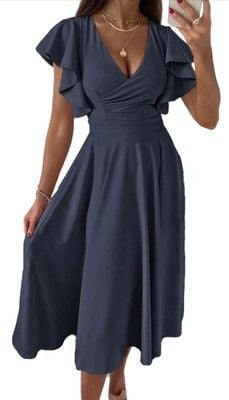 Dokotoo Women's V Neck Elegant Party Dress Short Sleeve Skater-SIZE XL 2