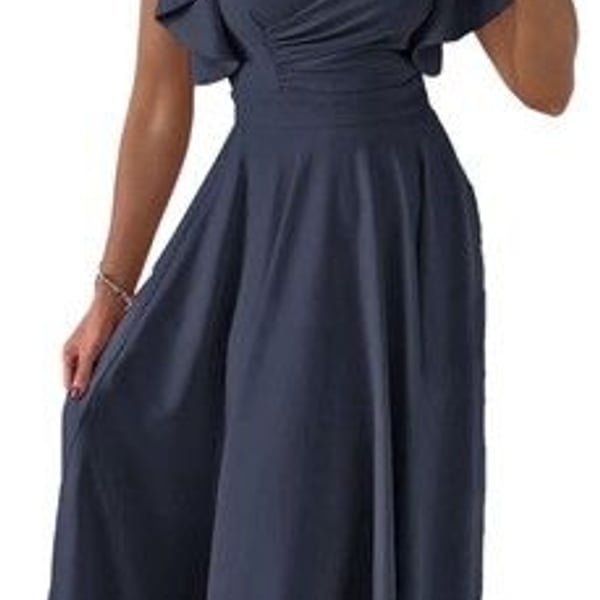 Dokotoo Women's V Neck Elegant Party Dress Short Sleeve Skater-SIZE XL