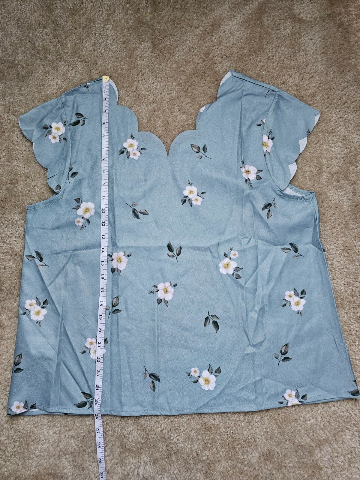 SHEIN Curve 1XL Blue Floral Blouse Scalloped V Neck Cap Sleeve Plus Size 10