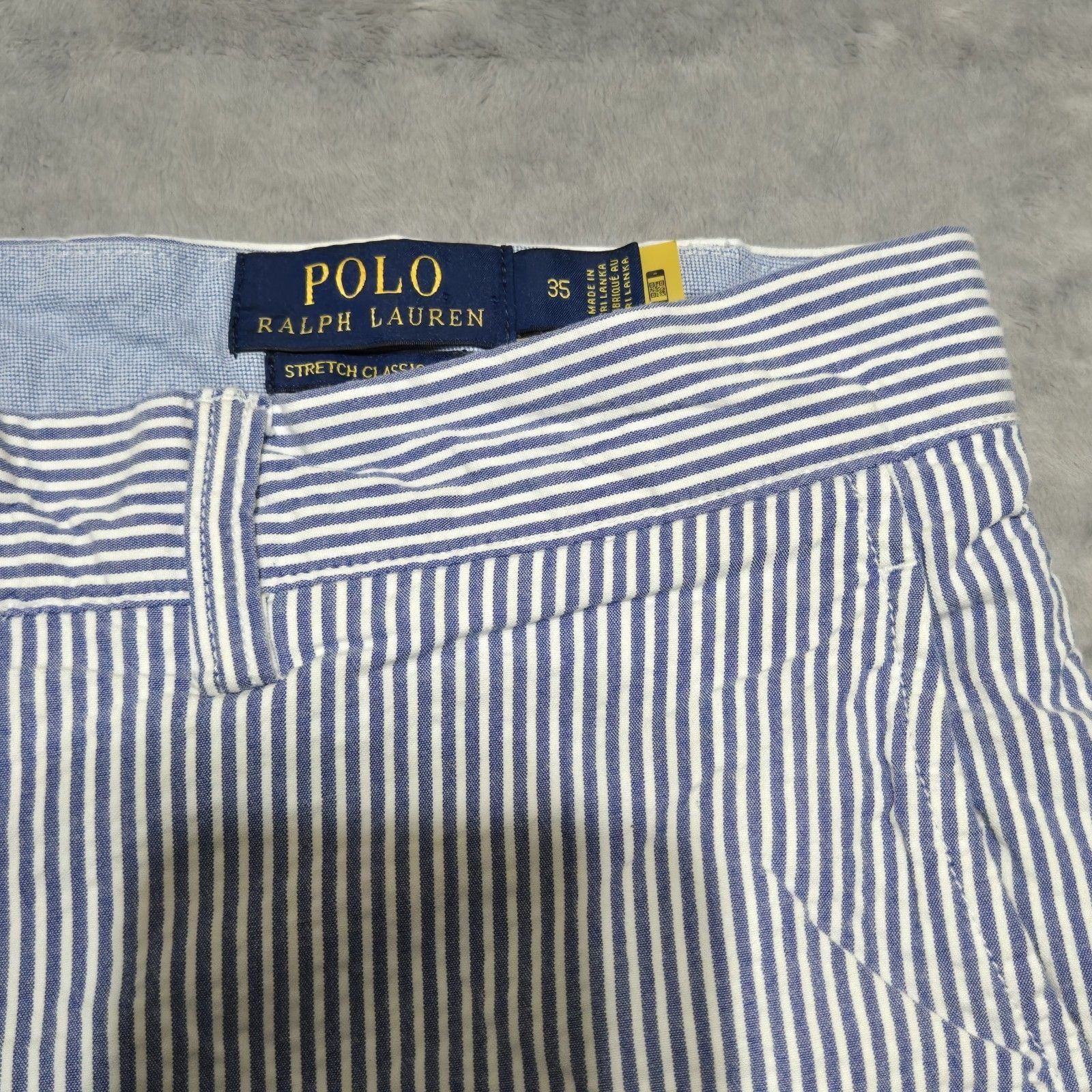 Polo Ralph Lauren Men's Blue and White Striped Seersucker Short Flat Front Sz 35 4