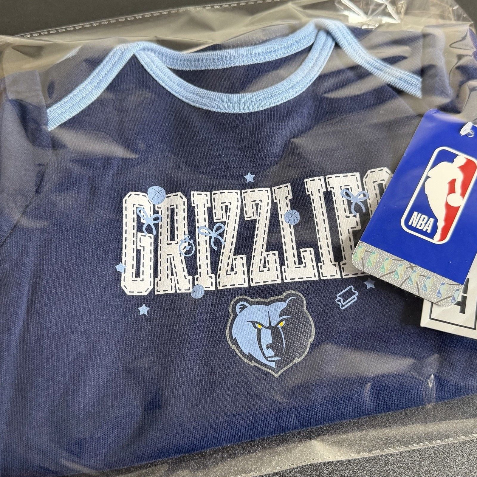 NBA Memphis Grizzlies Baby Bodysuit Shirt Set of 3 Blue/Light Blue/White 12M 7