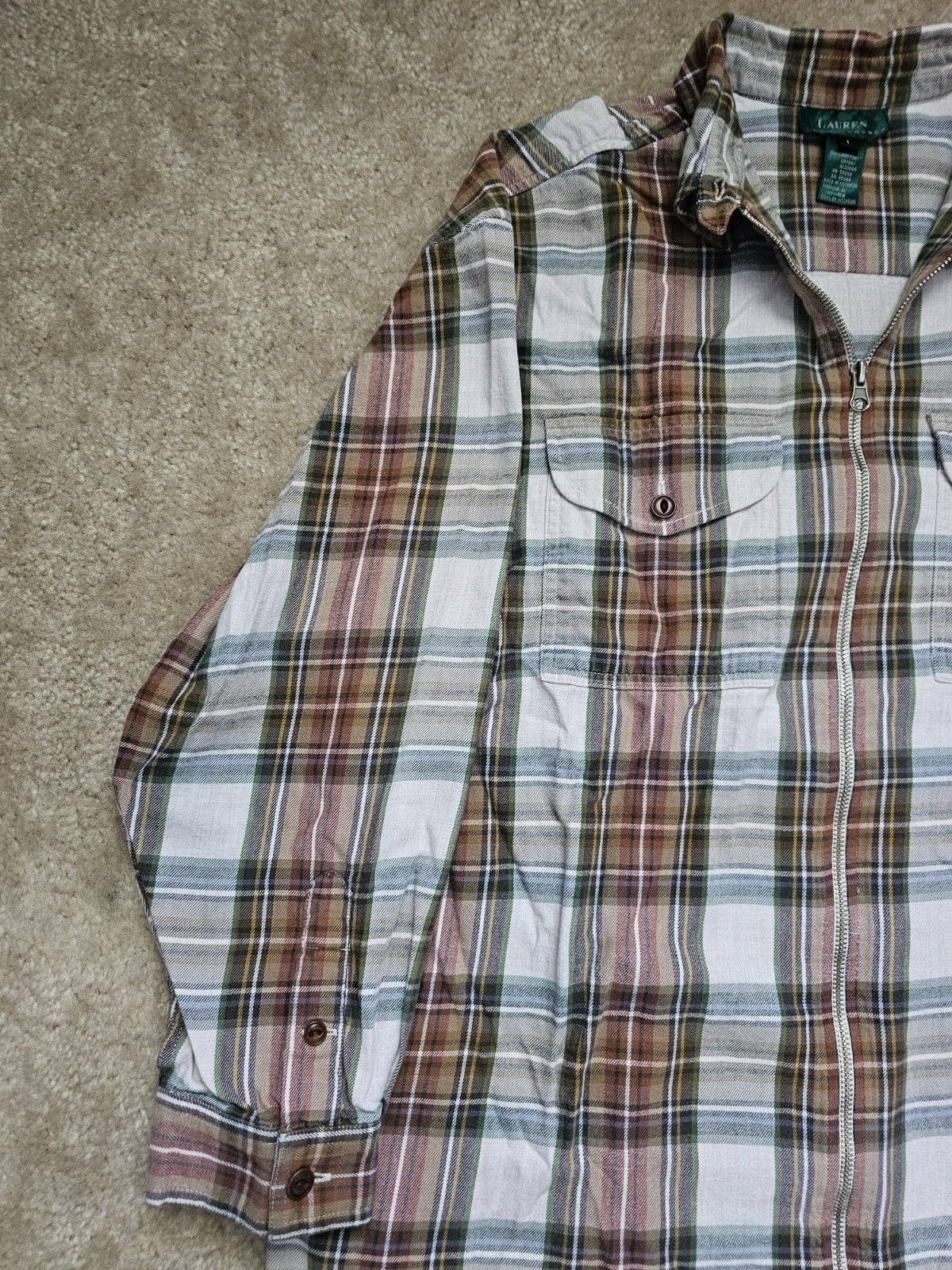 Lauren Ralph Lauren Men's L Plaid Full Zip Shirt Jacket Cotton Shacket Workwear 3