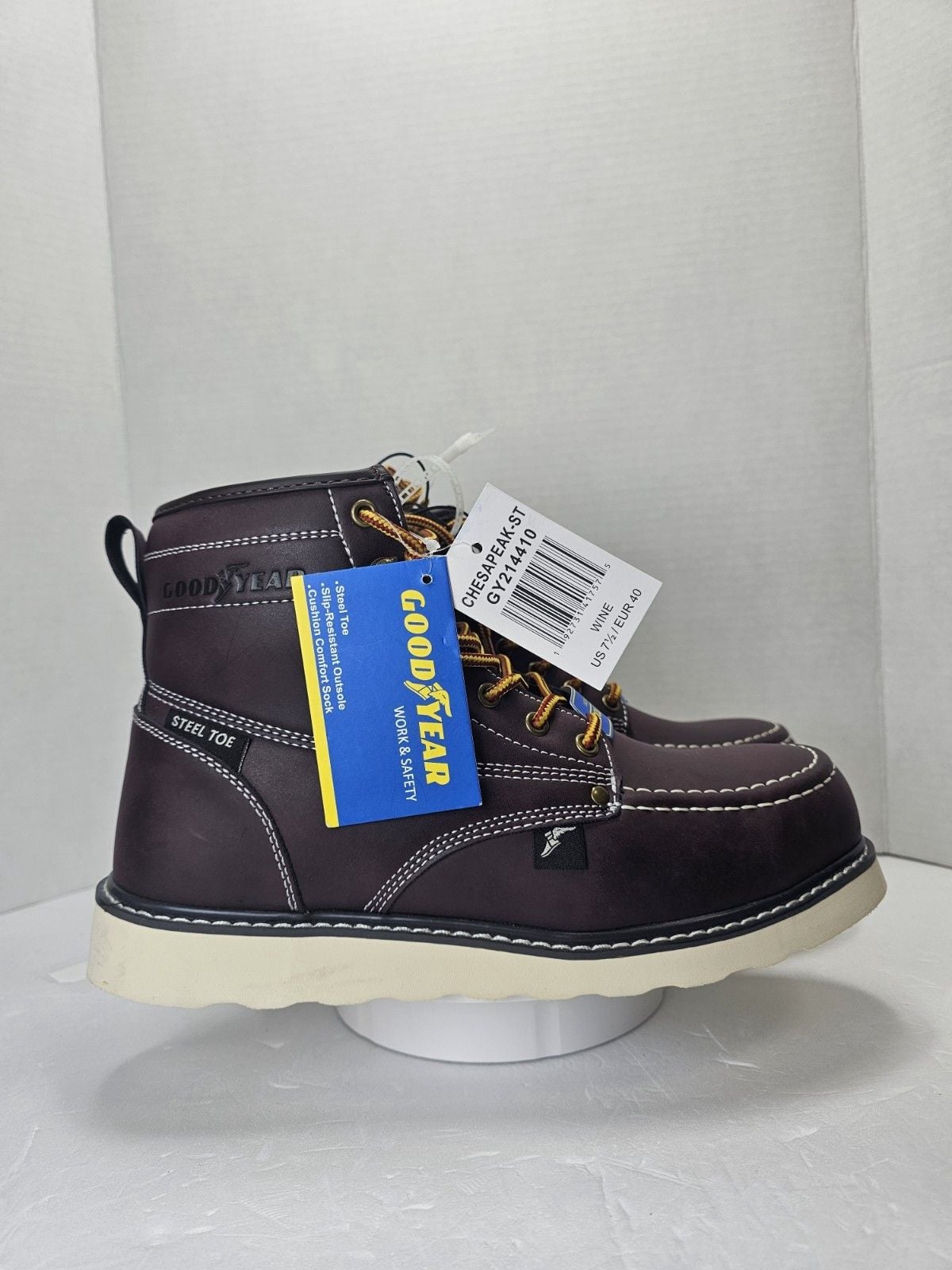 Goodyear Chesapeake-ST Steel Toe Work Boots Wine Men's 7.5M GY214410 New 2