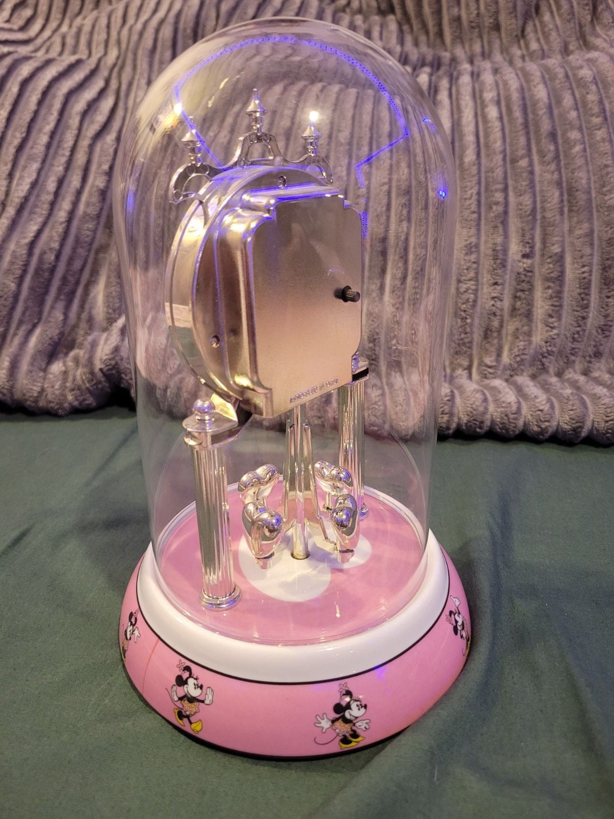 Disney Minnie Mouse Anniversary Clock Glass Dome Pink Ceramic Base 4