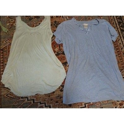 Secret Treasures Nightgown Set Blue Lace V-Neck & Mint Floral Embroidered L/XL 1
