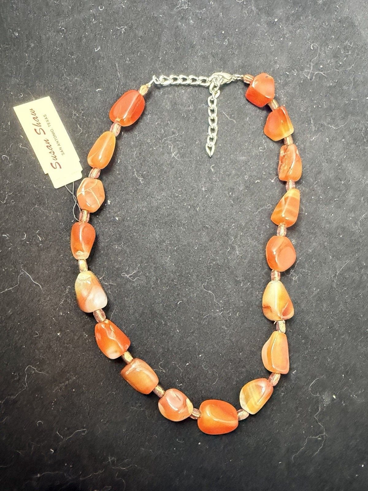 NWT Susan Shaw Carnelian Agate Nugget Necklace Orange Gemstone Statement Signed 6