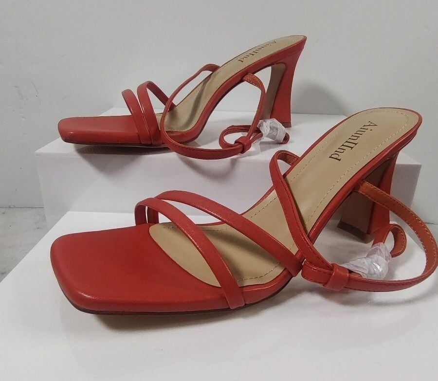Aiunlind Orange Womens 2.5 in Kitten Low Heel, Strappy Square Open Toe, Size 8.5 3
