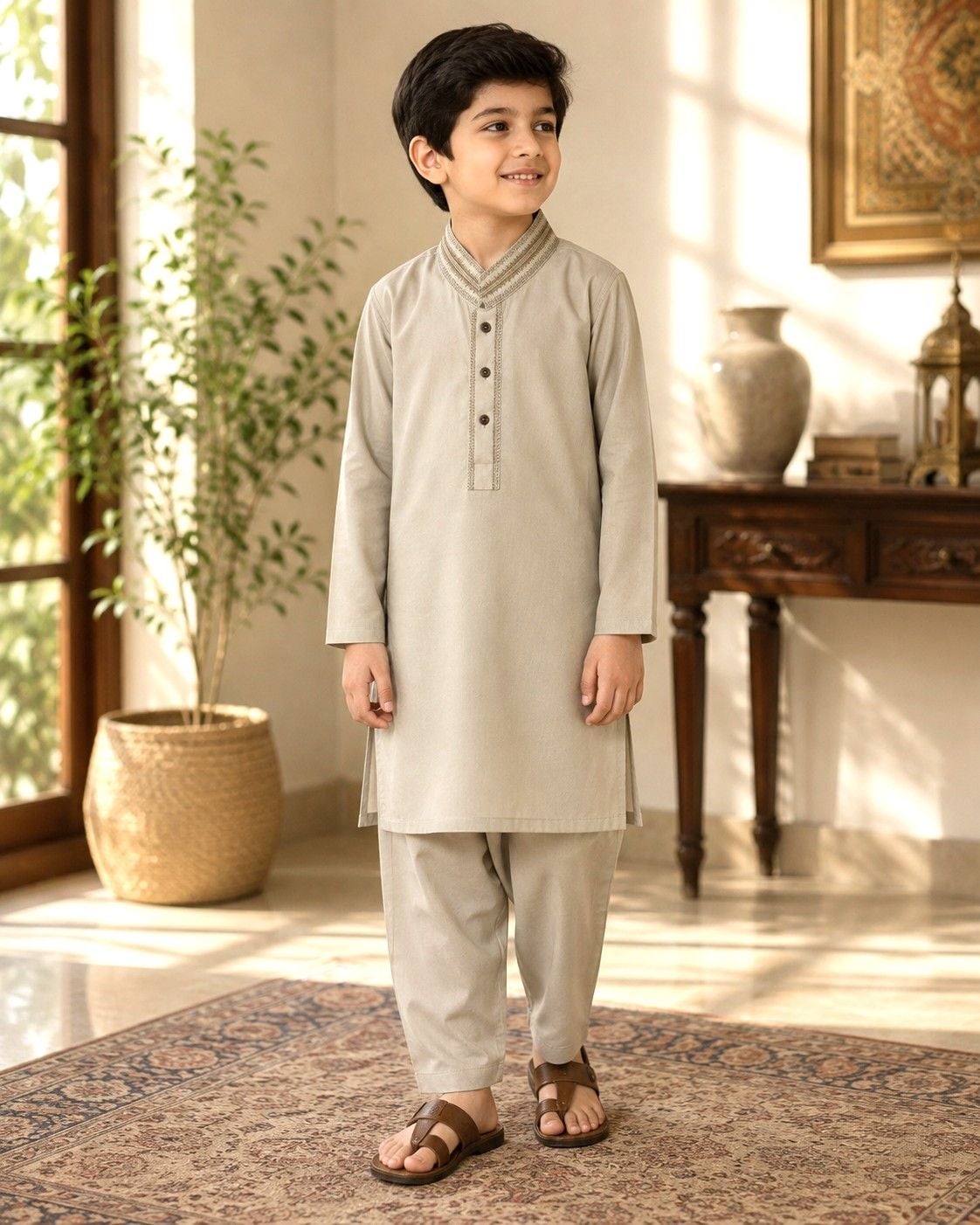 Pakistani/Indian Dress Beige/Cream/Ivory (Shalwar Kameez) by J. for 8-9 yr boy 5