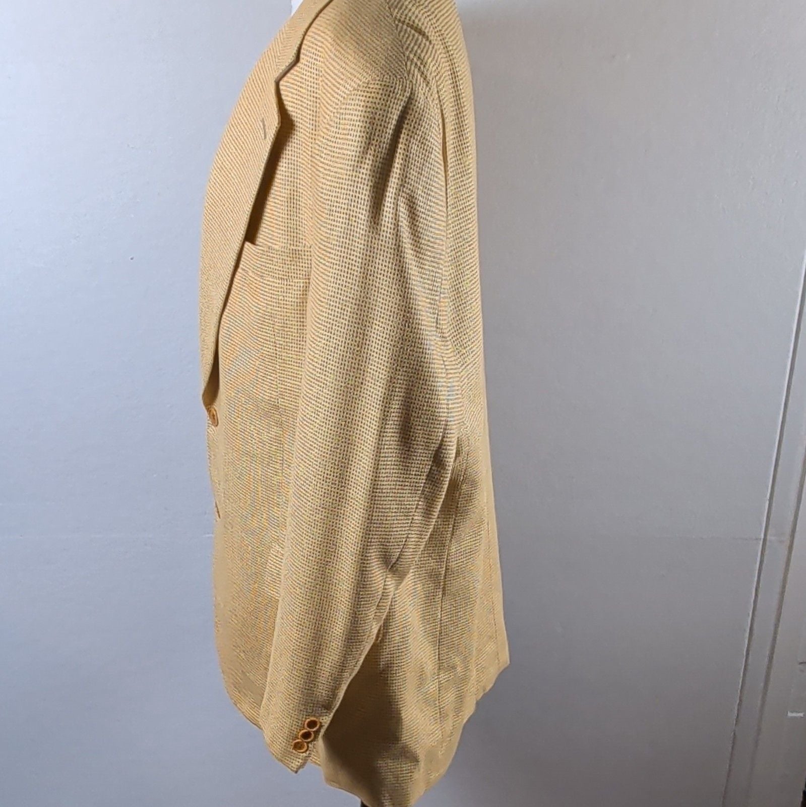 Zanella Sport Coat 42 R Silk Wool Blazer Made in Italy Yellow Houndstooth Check 6