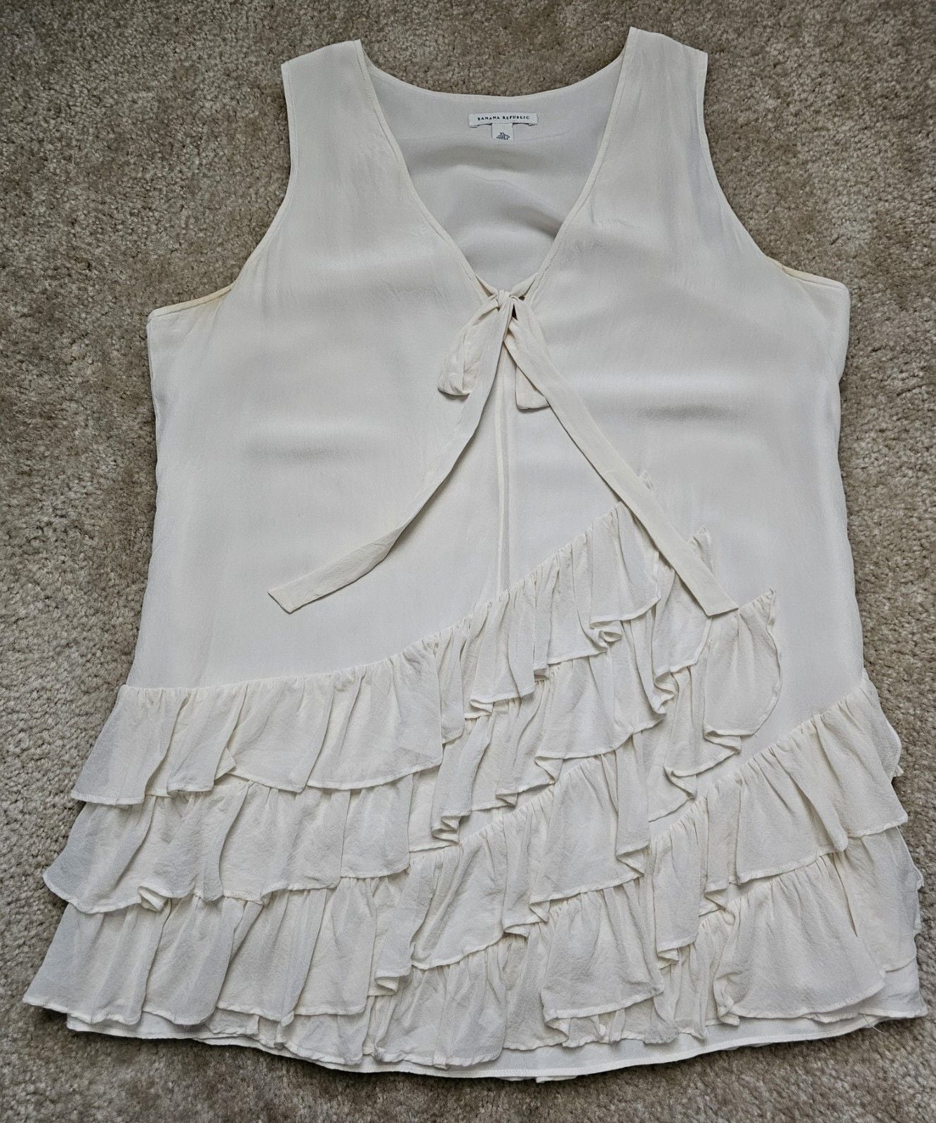 Banana Republic Women XL Ivory Ruffle Sleeveless Tie Front Blouse High Low 2