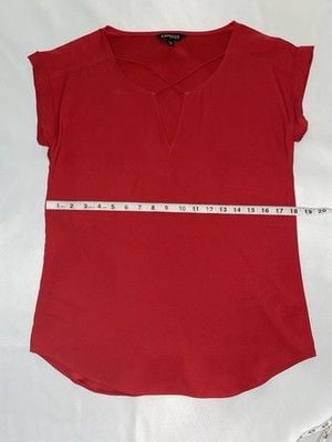 Express Blouse Women's S Red V-Neck Short Sleeve Lightweight Top Shirt 5