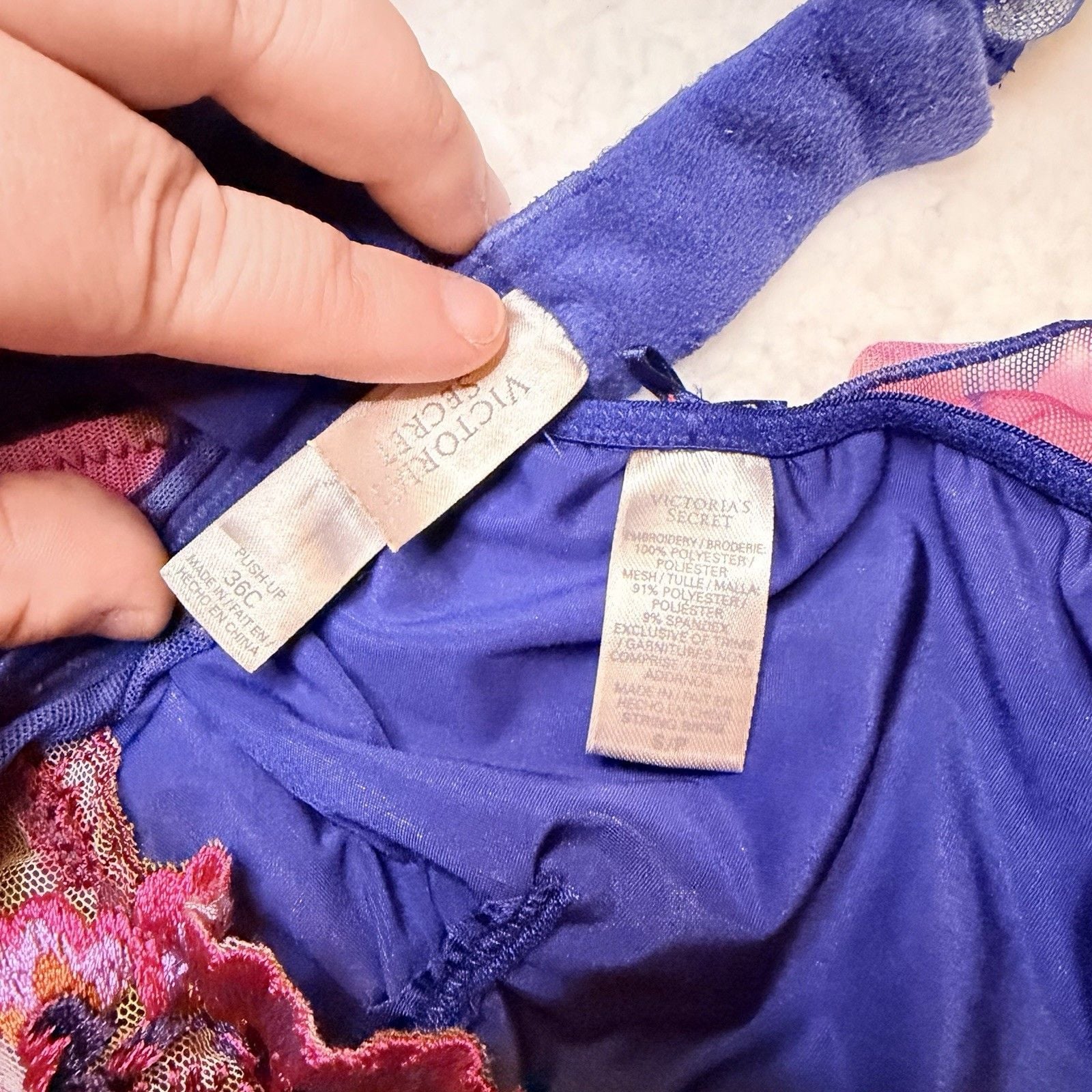 NWOT 2010 Victoria's Secret Push-Up Underwire Bra & Panty Set 36C Purple Floral 3