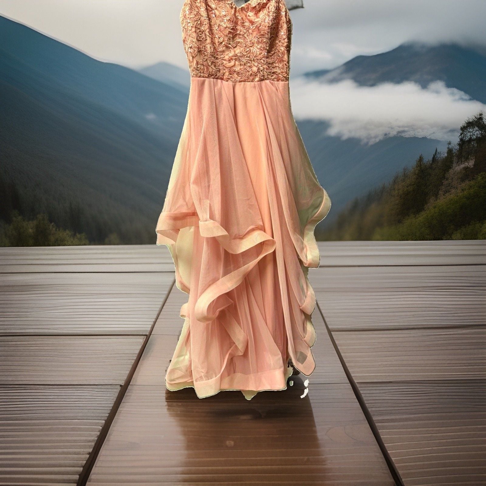 Blush Pink Sweetheart Sleeveless A-Line Full-Length Tulle Lace Beaded Dress 1