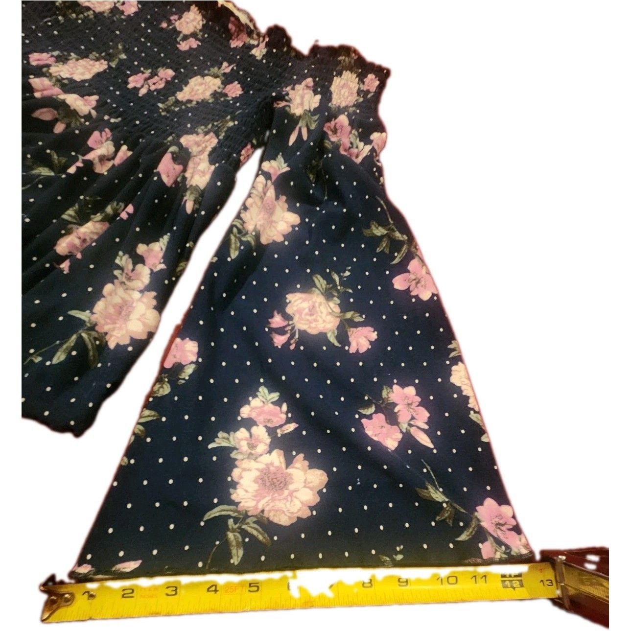 Stella Tweed Women’s Blue Floral Off Shoulder Smocked Stretch Romper L 5