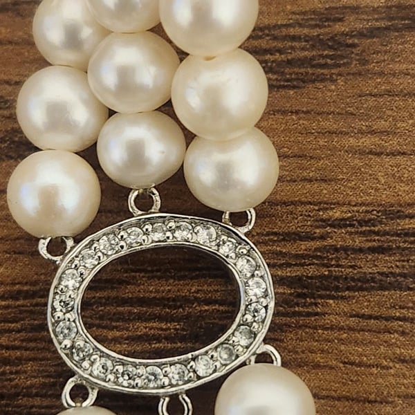 Diamond And 3 Strand Fresh Water Bracelet