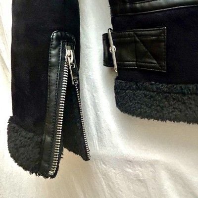 Philosophy XS Faux Shearling Moto Jacket Blk Aviator Biker Zip Buckle Coat 9