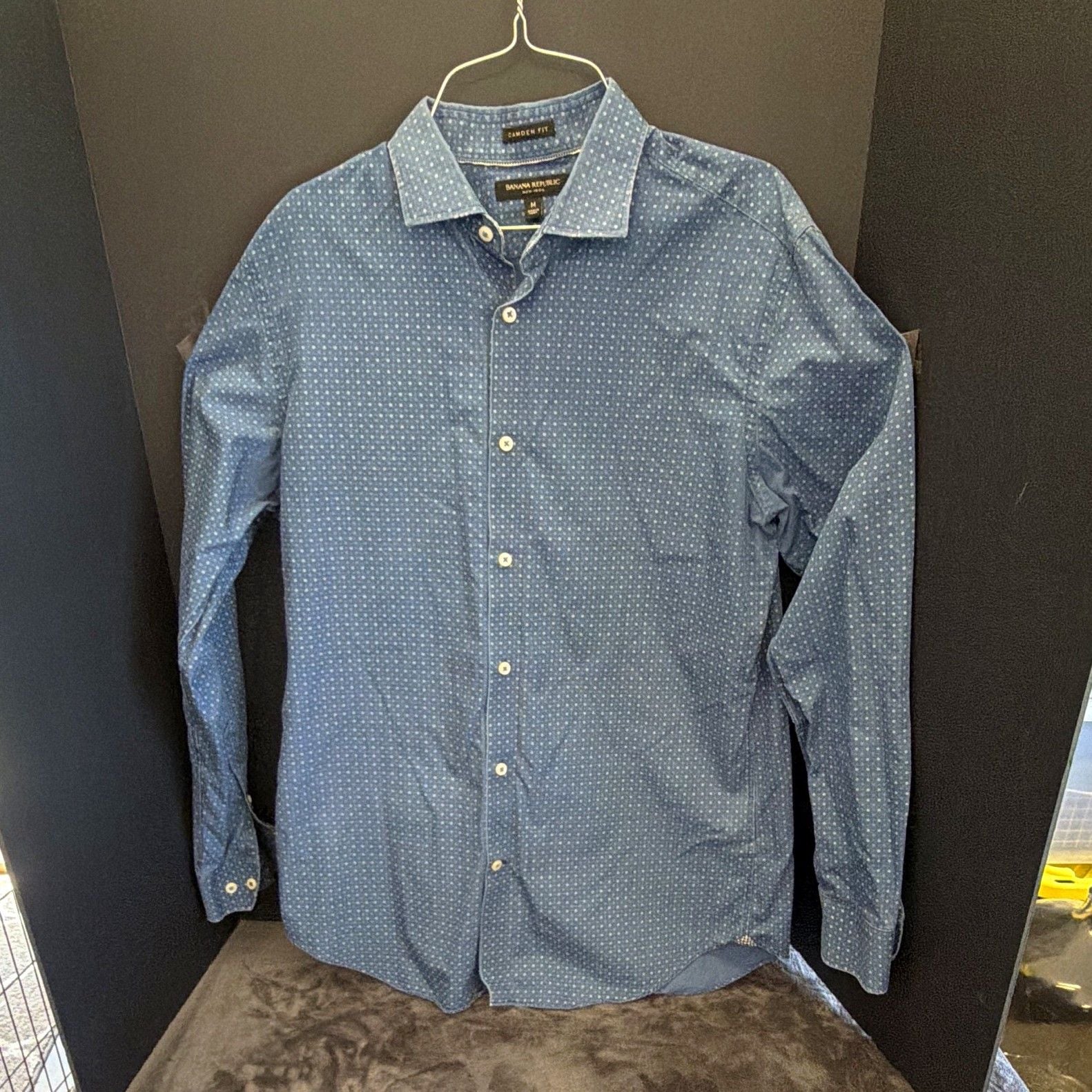 Banana Republic Men's M Camden Fit Blue Geometric Non-Iron Cotton Dress Shirt 2