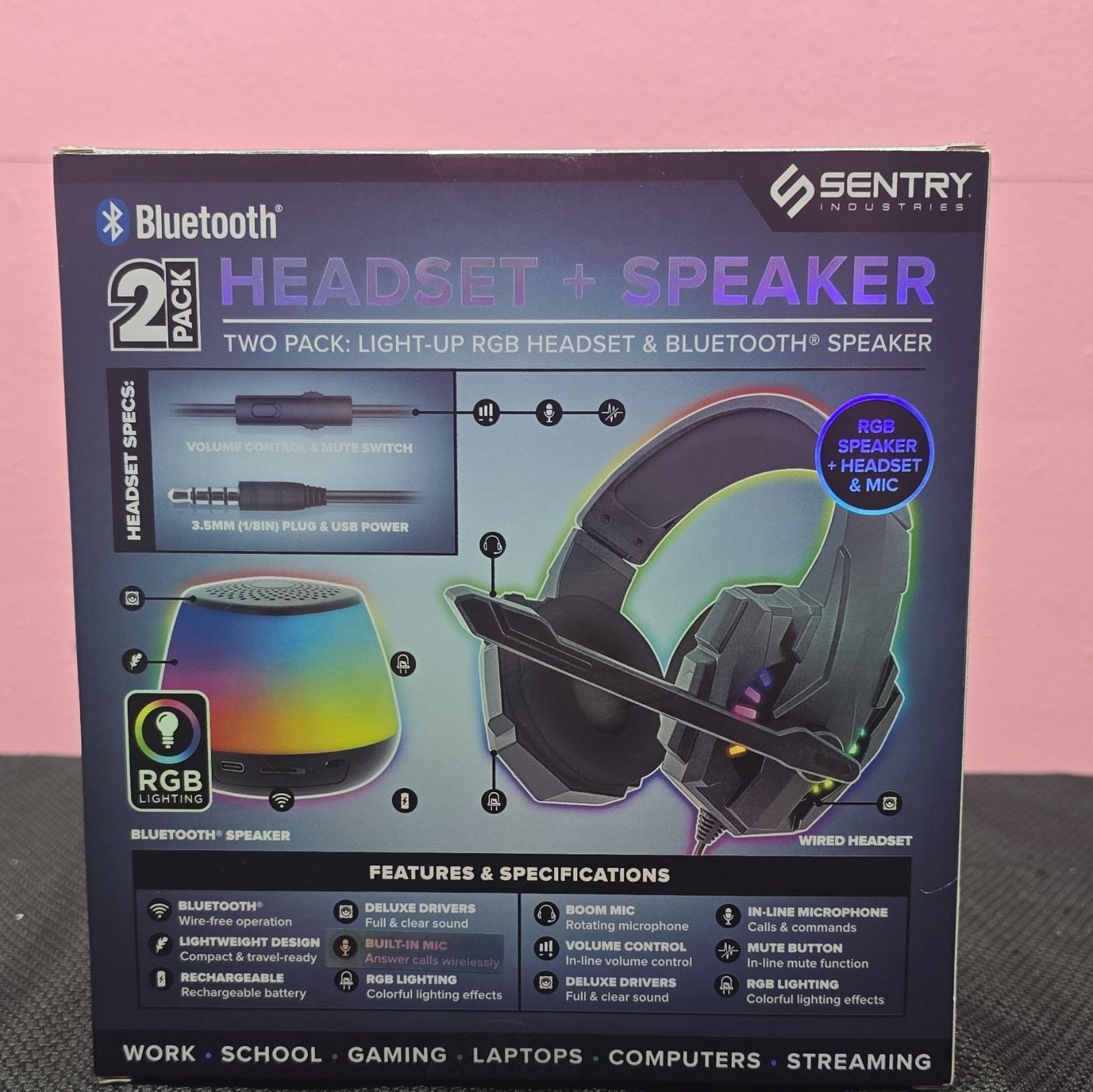 Sentry Industries SP6301 Bluetooth RGB Rechargeable Headset + Speaker 2-Pack 2