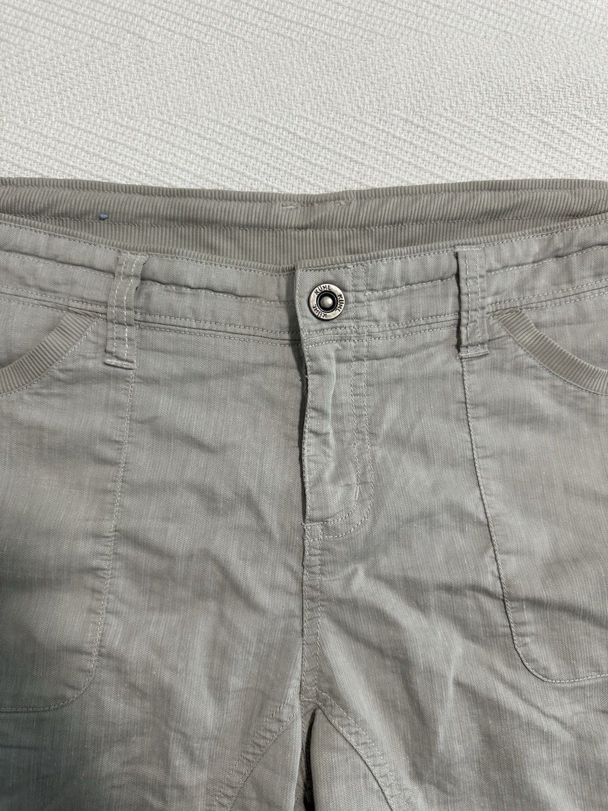 Kuhl Cabo Shorts Gray Cotton Linen Blend Hiking Hidden Drawsting Waist Size 12 5
