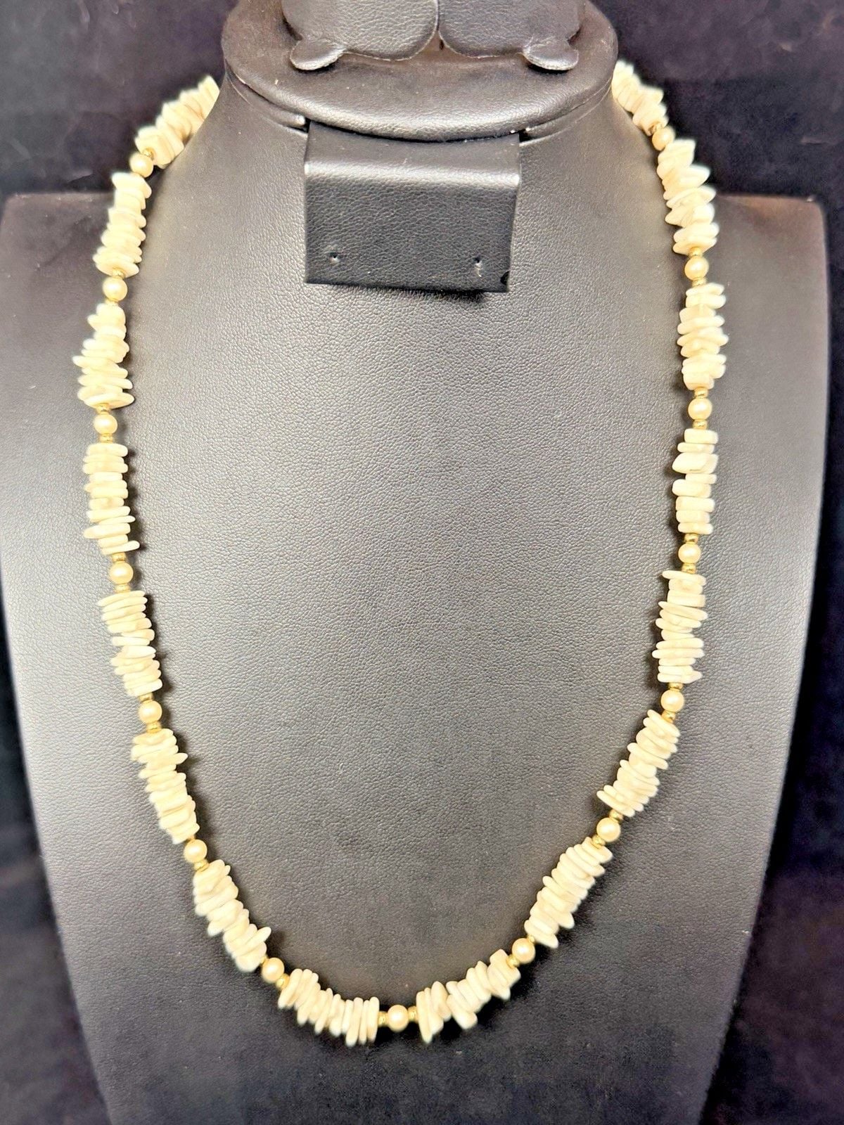 Vintage 20.5” White Coral Branch Chip Pearl Necklace Gold Tone Spacer Beads 29g 2