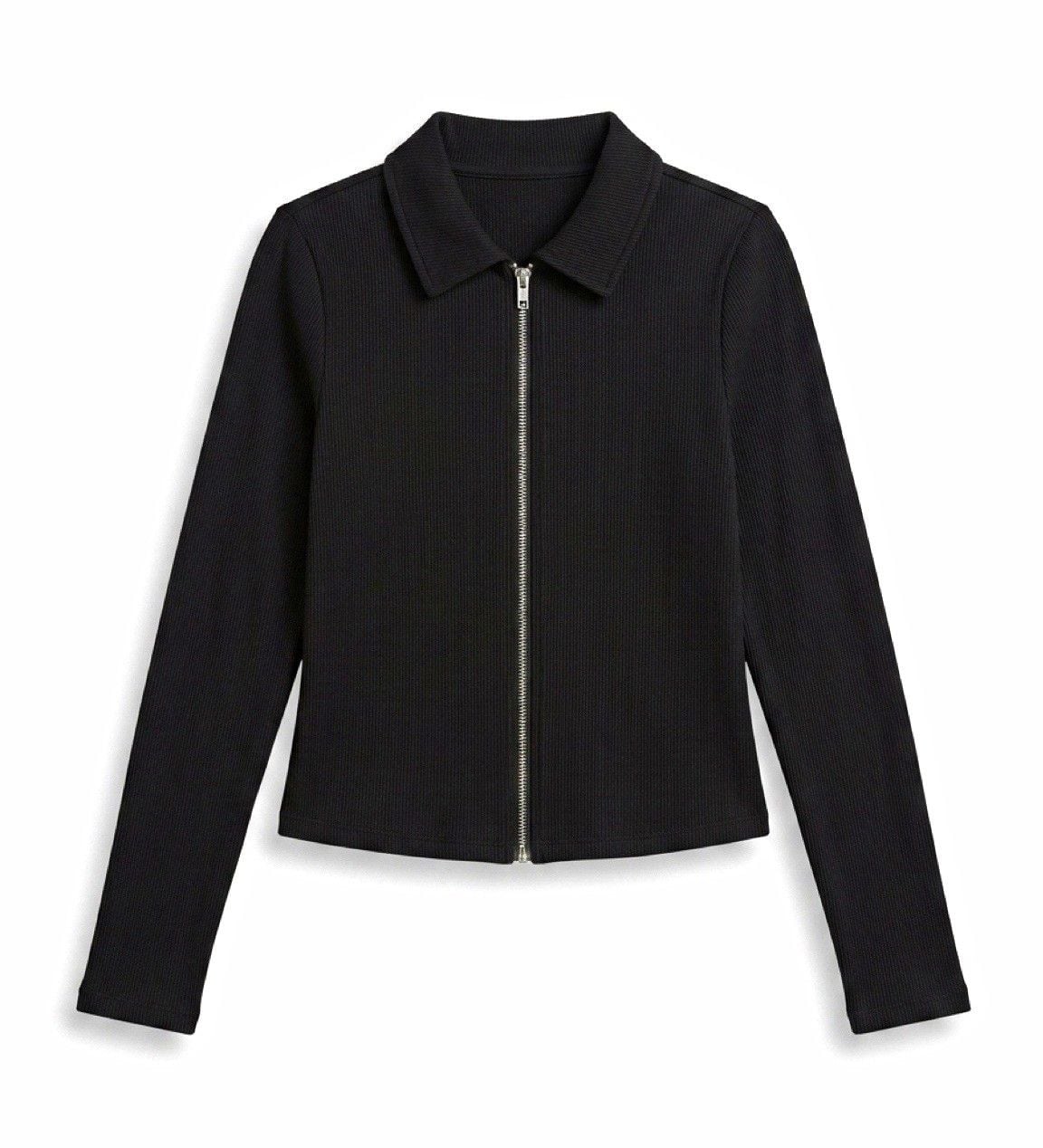 A New Day Women’s Black M Knit Collared Long Sleeve Full Zip Polyester Top 2