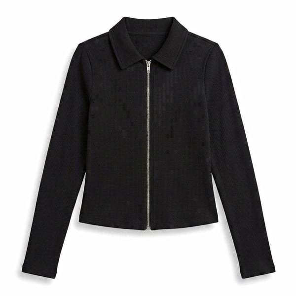 A New Day Women’s Black M Knit Collared Long Sleeve Full Zip Polyester Top