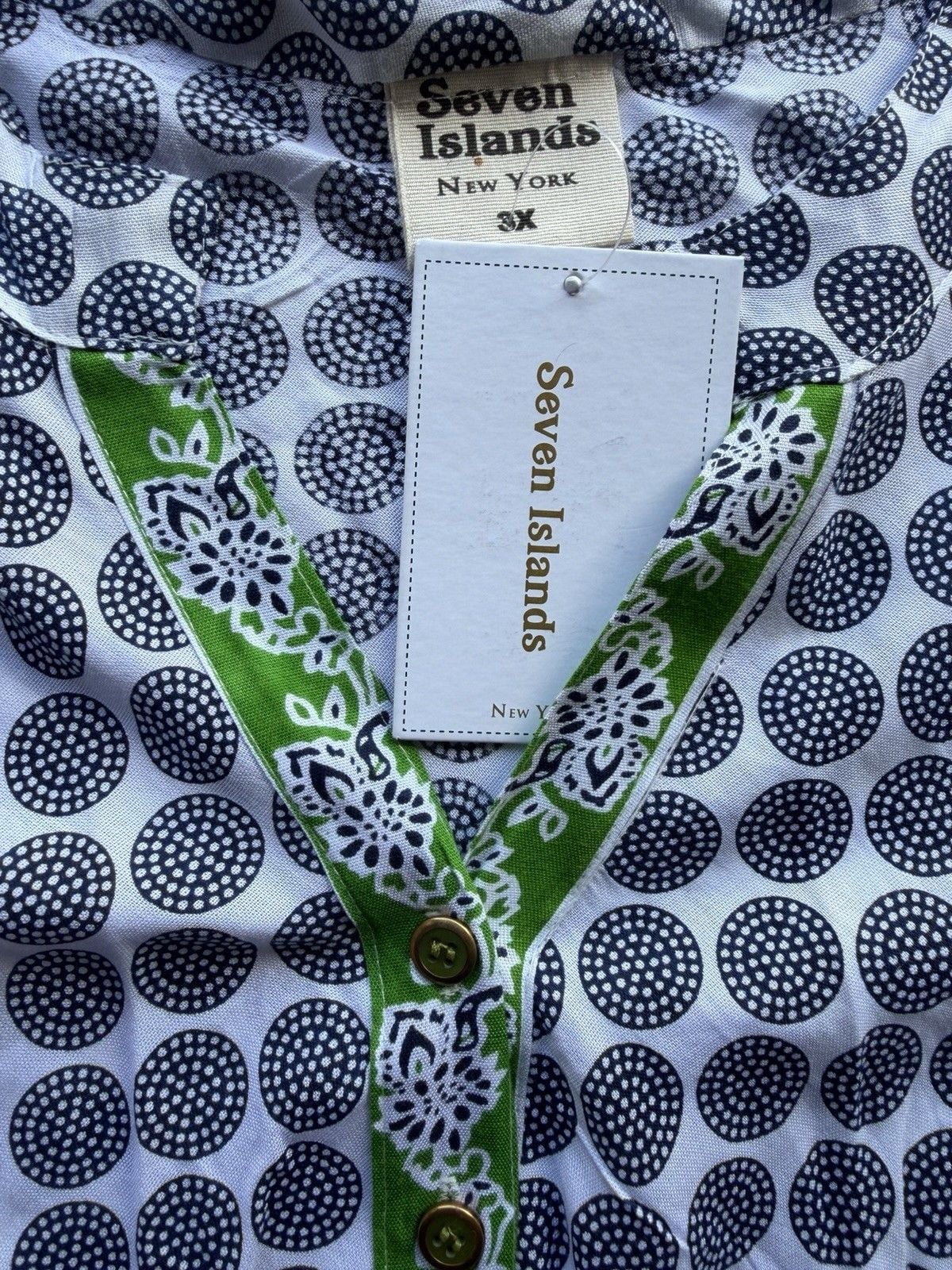 Seven Islands New York Daishiki Caftan Size 3X White Blue Green Geometric Print 5