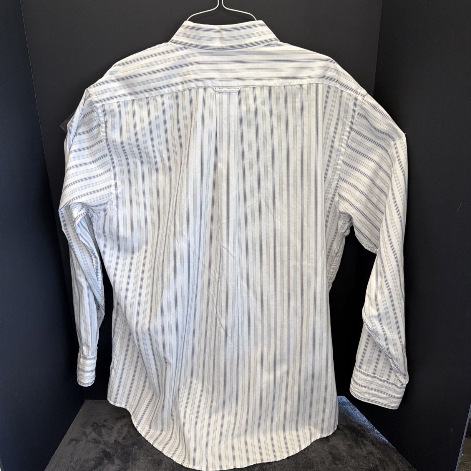 London Fog Men's 16.5 32/33 White/Blue Striped Dress Shirt Button Cotton Blend 4