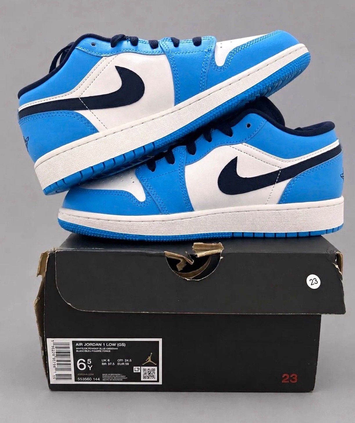 Jordan Air Jordan 1 Low (GS) Blue/White/Black Low Top Leather US 6.5 553560-144 2