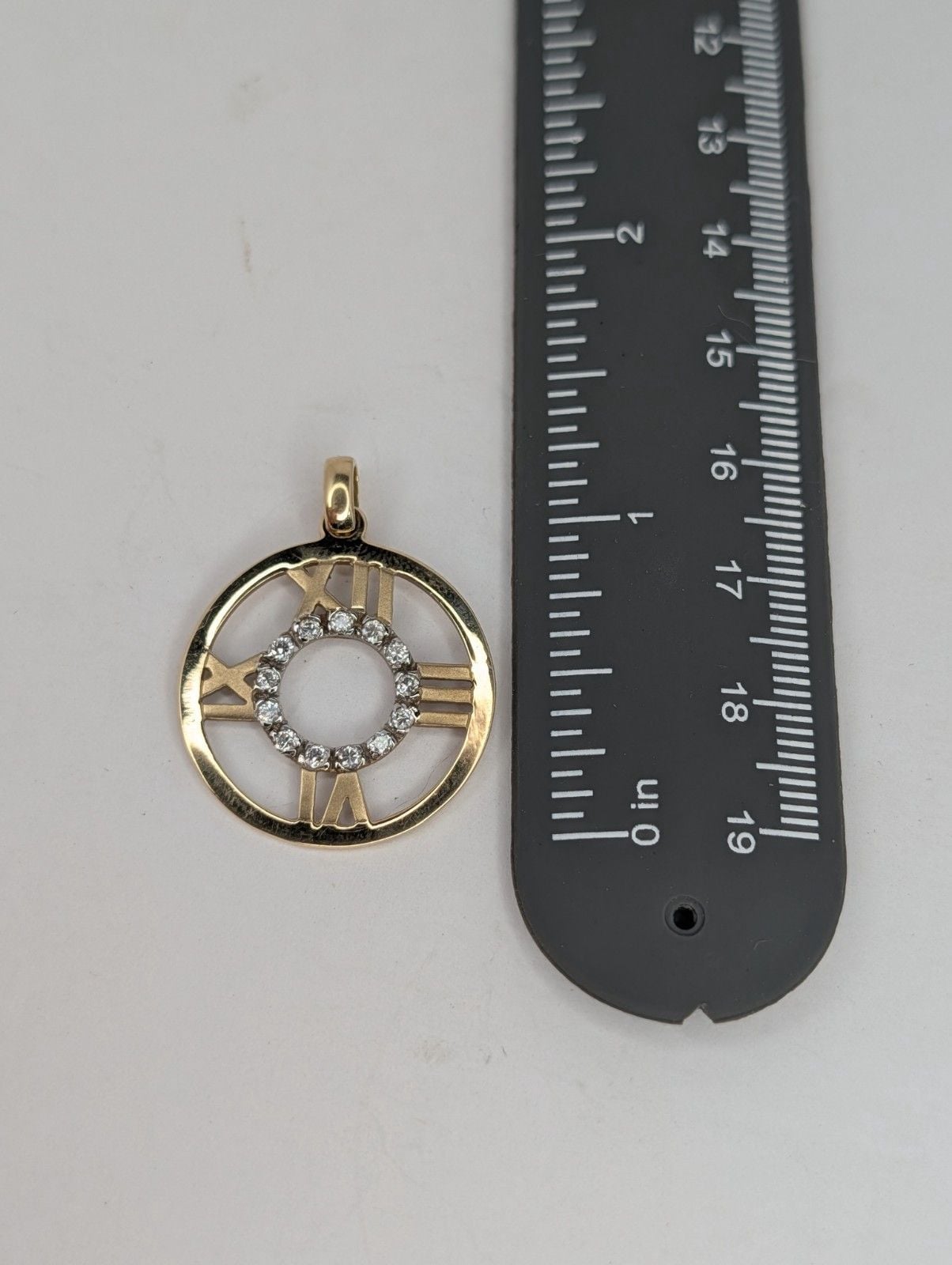 14k Yellow Gold Roman Numeral Clock Pendant 5