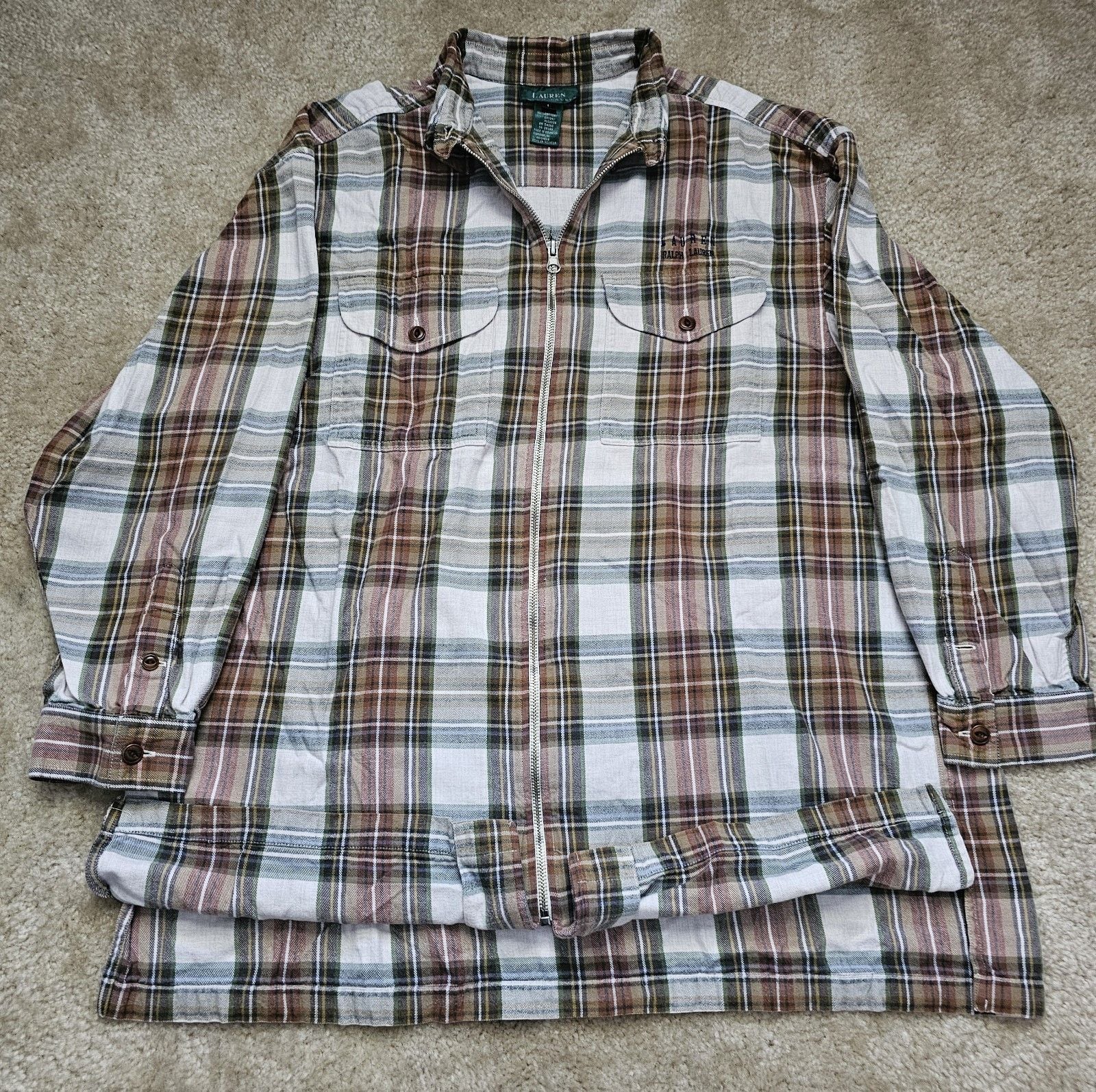 Lauren Ralph Lauren Men's L Plaid Full Zip Shirt Jacket Cotton Shacket Workwear 5