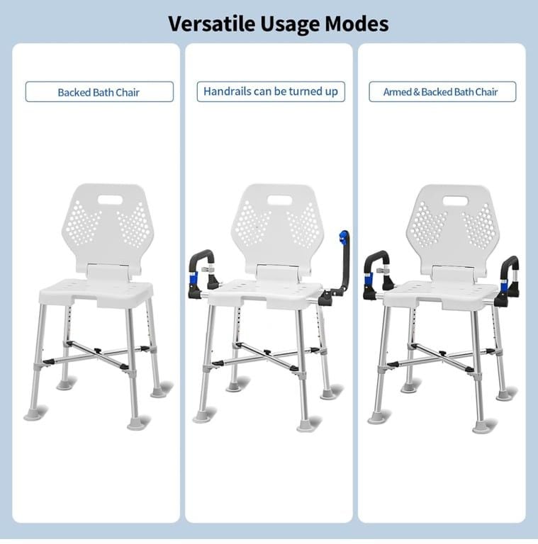 Adjustable Heavy-Duty Bath Chair with Padded Armrest 8