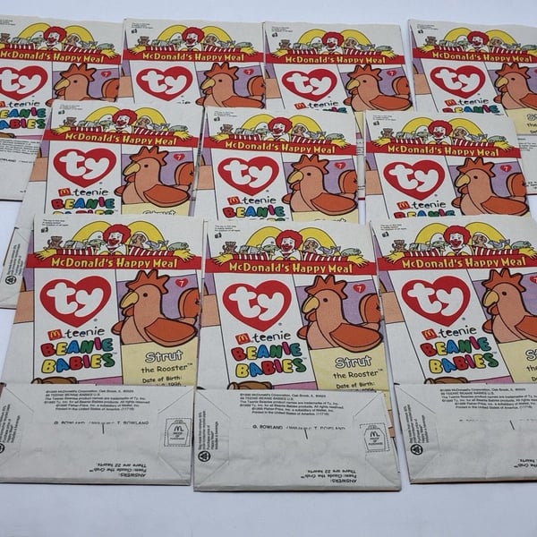 Lot of 10 Vintage McDonald’s TY Teenie Beanie Babies Happy Meal Bags Unused 1999