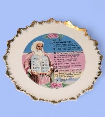 Vintage Ten Commandments Old Testament Mini Souvenir Hanging Porcelain Plate 2