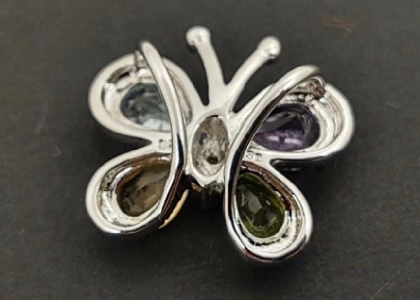 Vintage Sterling Silver Butterfly Pendant Amethyst Topaz Peridot Citrine 4