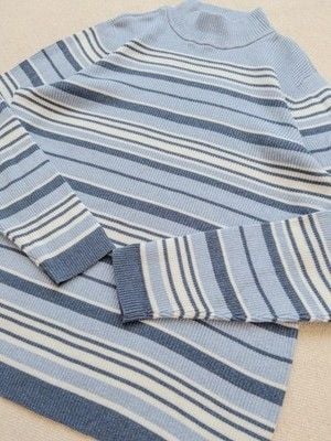 90s Striped Cotton Mock Neck Ribbed Sweater Navy Blue White Size Petite Large 5
