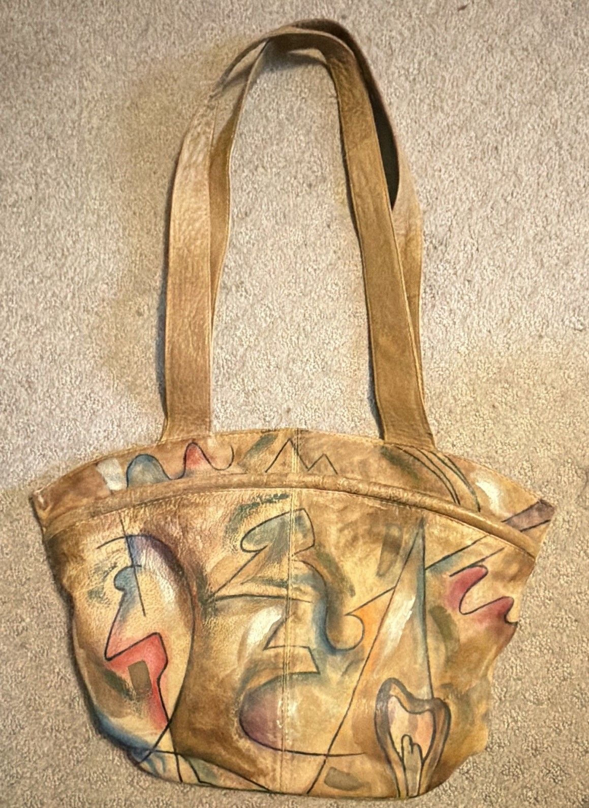 Vintage Sam Sam Hand Painted Leather Shoulder Bag Boho Abstract Wearable Art 2