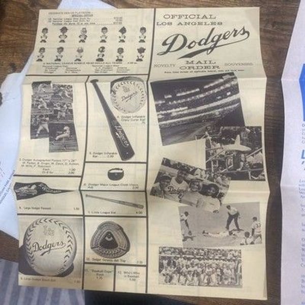 1975 Los Angeles, Dodgers Mail Order Souvenir Brochure + Newsletter Schedule