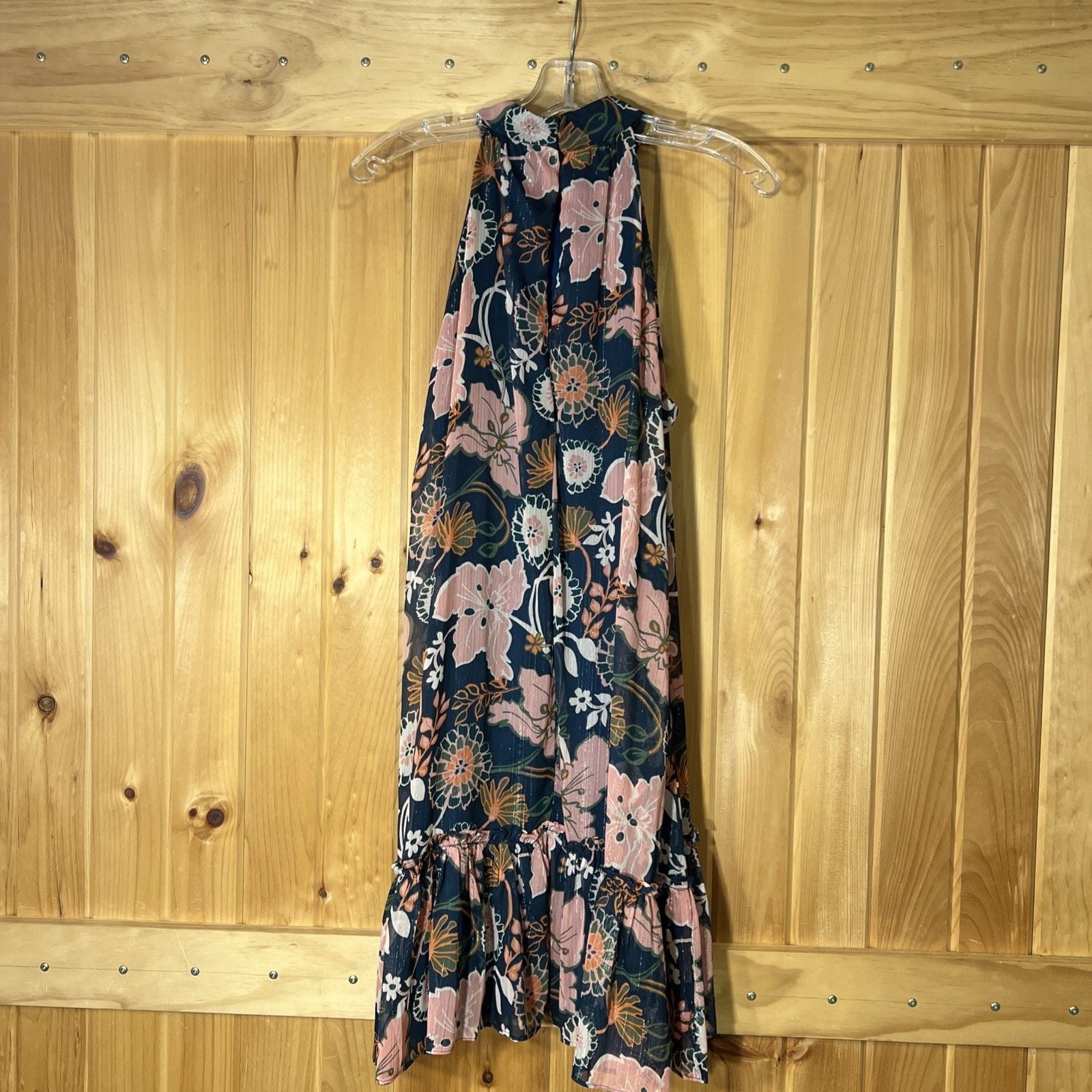 NWT Melonie T High Halter Neck Dress Size 8 Floral Blue Pink Lined 5