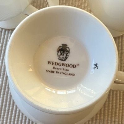 Set of 6 Wedgwood Bone China Cup Blue Greek Key Border Made in England 2